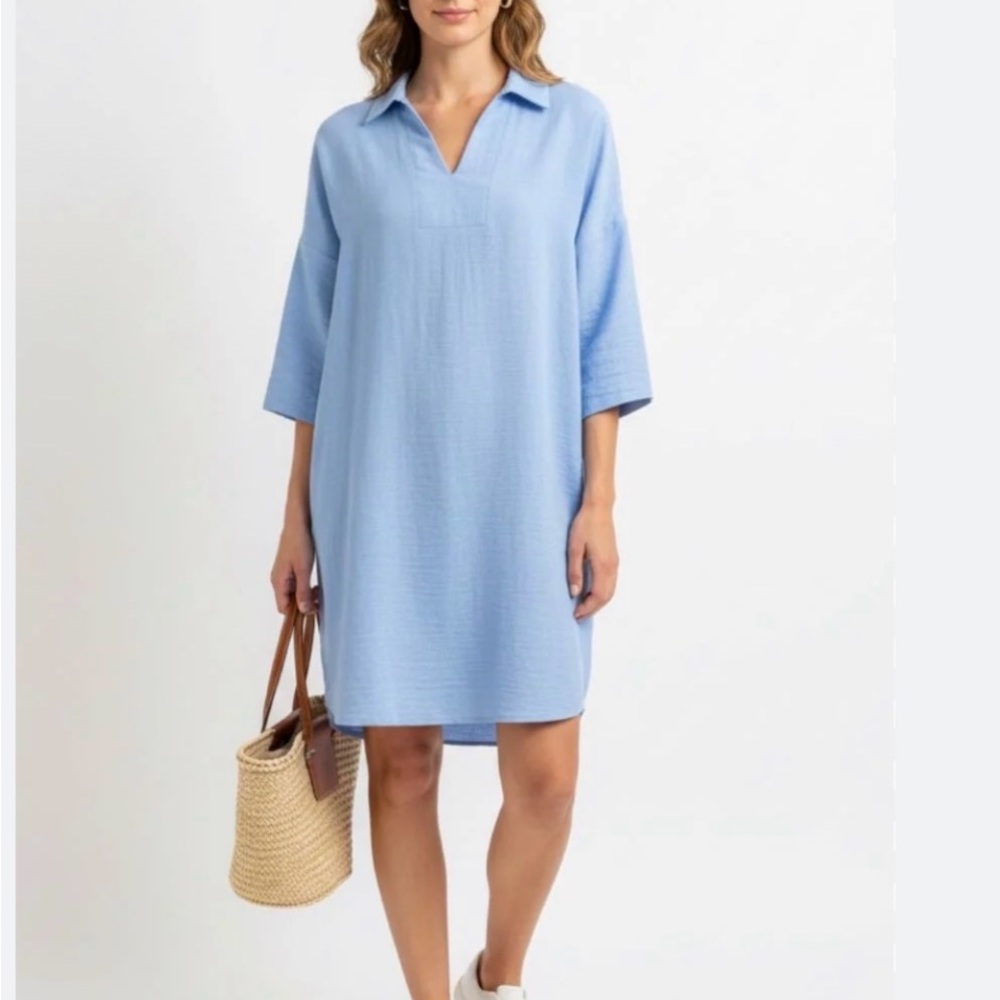 Nally & Millie Short Sleeve Popover Tunic in Chambray NWT